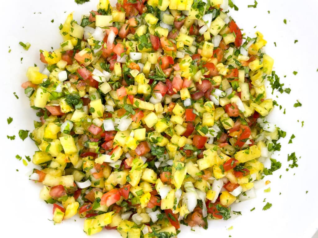 Photo shows pineapple salsa in a bowl