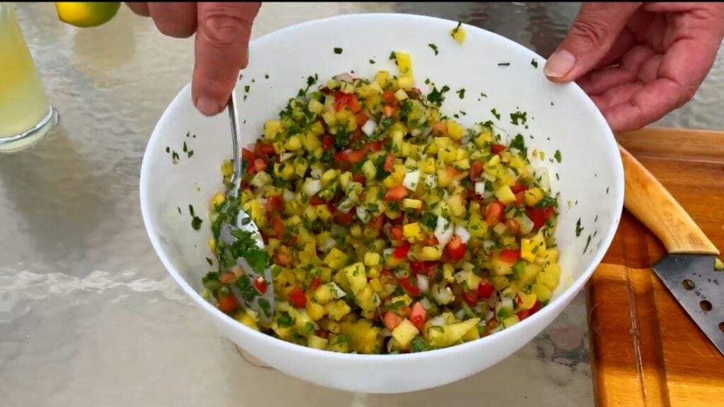 Photo shows the salsa being mixed together well
