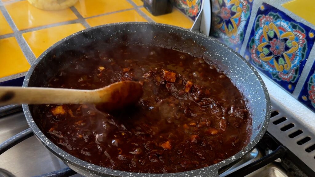 Photo shows the Quick and Easy Molé all done in the pan.