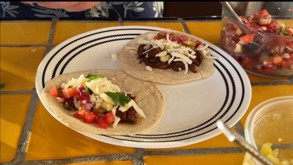 Photo shows the toppings added to the tacos