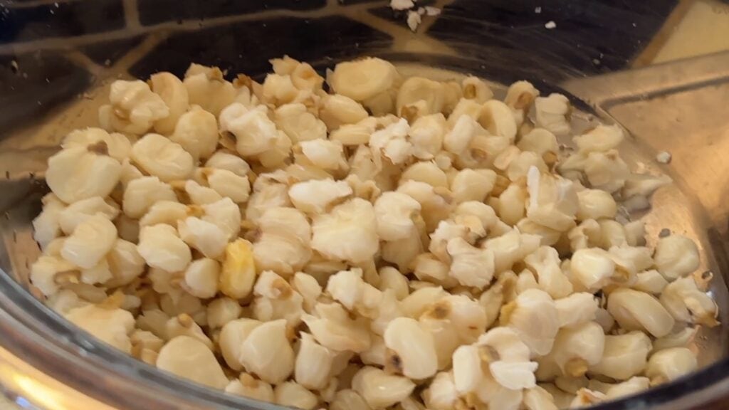 Photo shows the hominy rinsed