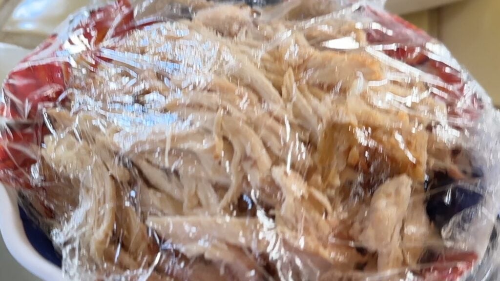 Photo shows the shredded chicken