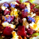 Photo shows the Beet Salad With Goat Cheese and Candied Pecans