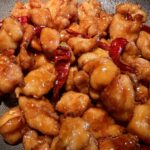 Photo shows the General Tso's Chicken cooked in the pan