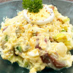 Photo shows a serving of potato salad in a Fire and Light Bowl