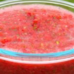 Photo shows a bowl of Red Rocoto Salsa